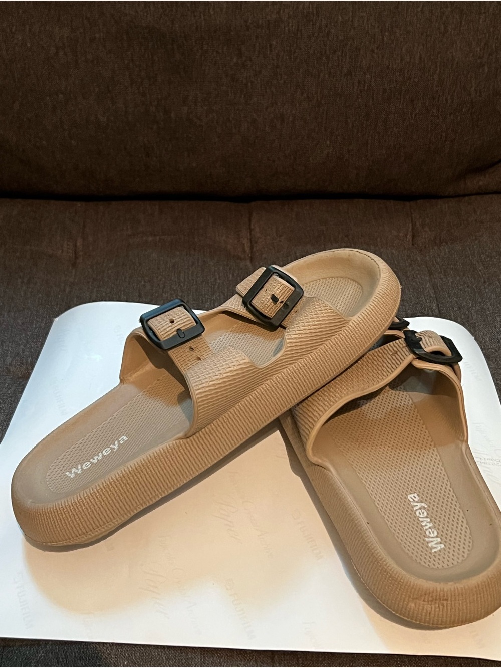 Men’s Tan Double-Buckle Slide Sandals